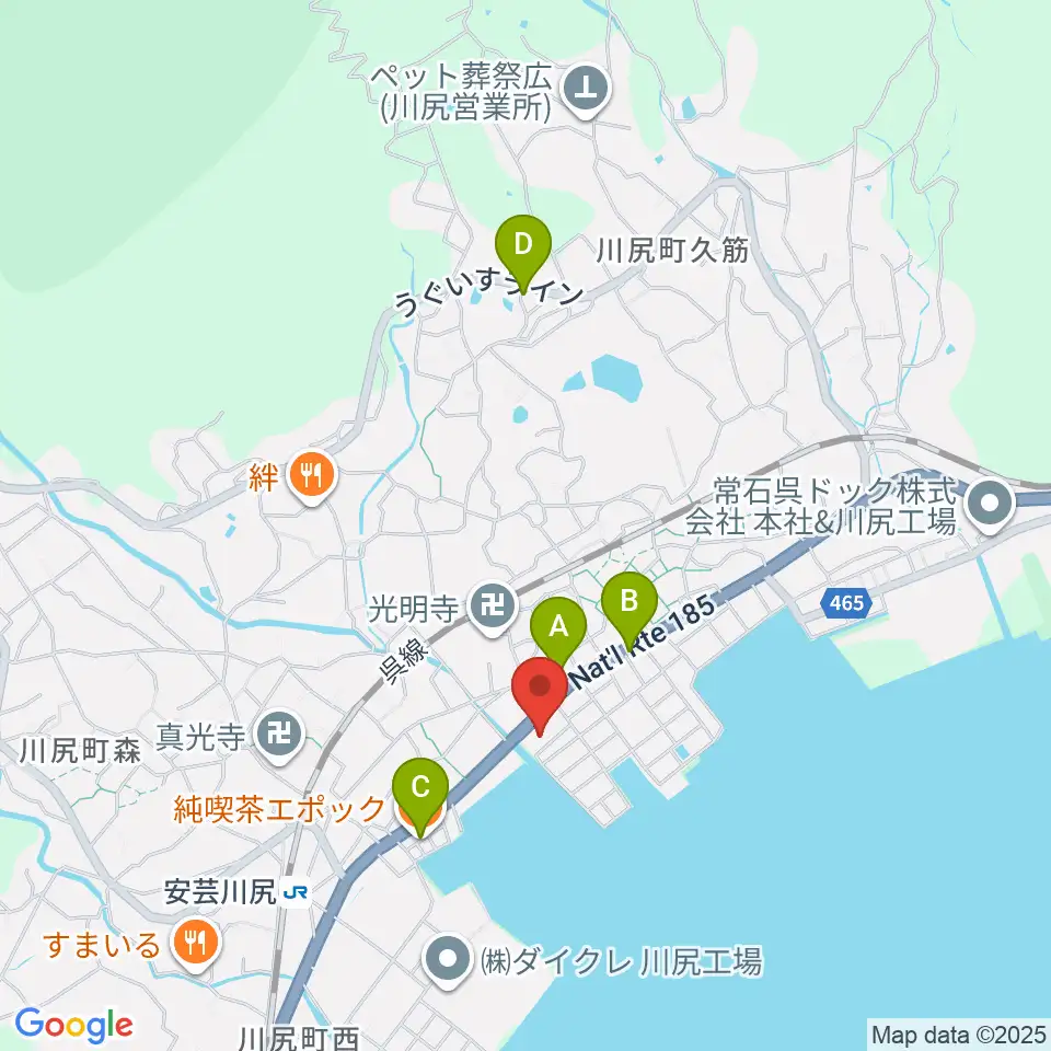 川尻まちづくりセンター ベイノロホール周辺のカフェ一覧地図