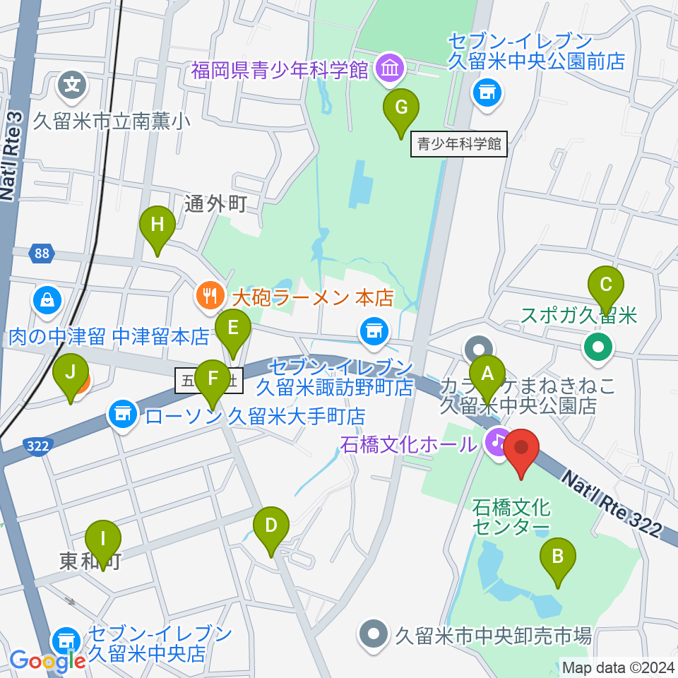 石橋文化会館周辺のカフェ一覧地図