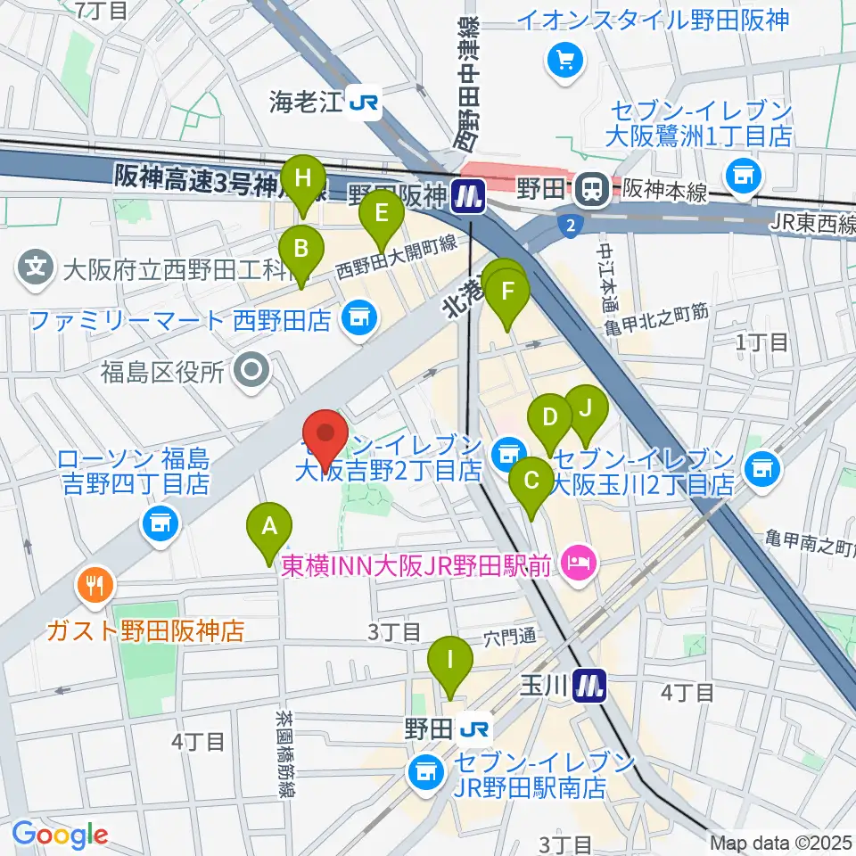 福島区民センター ホール周辺のカフェ一覧地図
