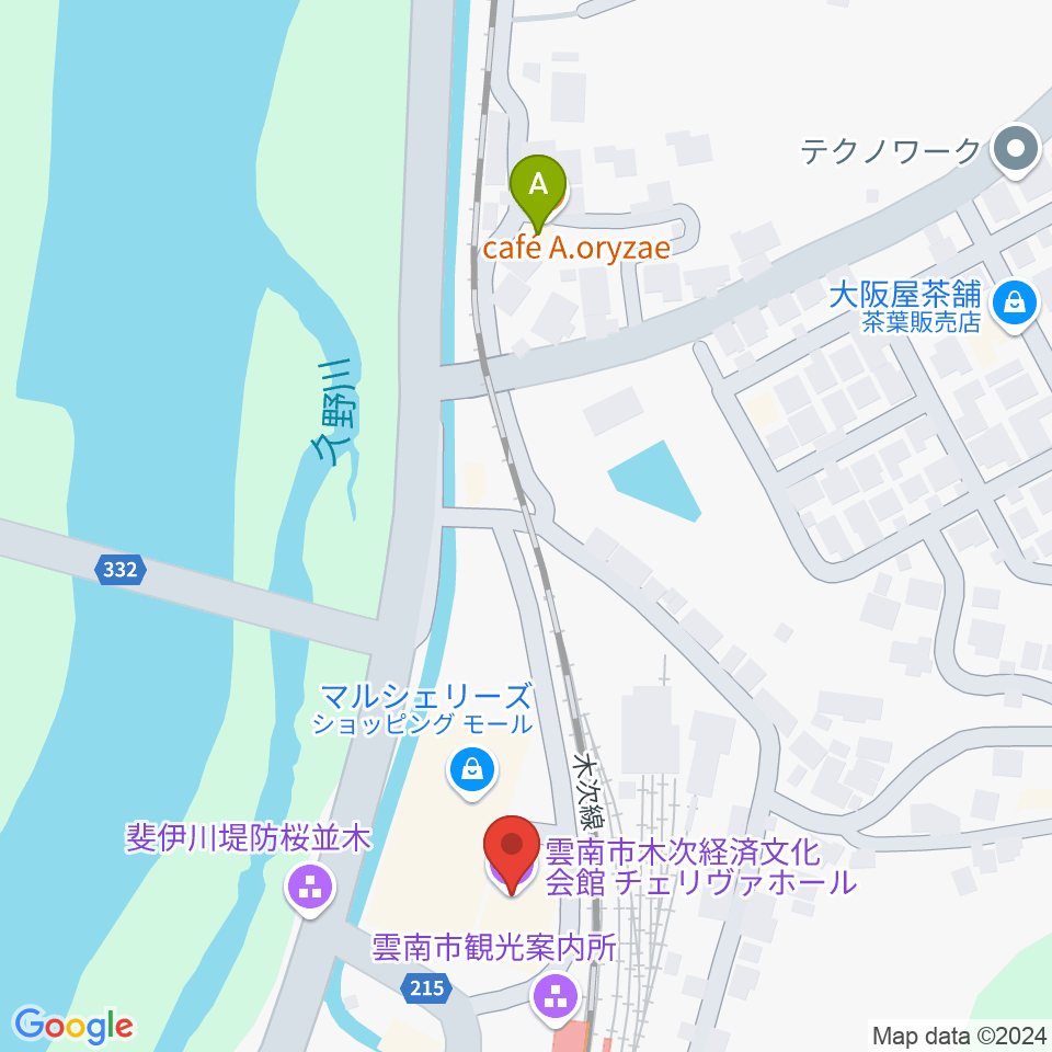 木次経済文化会館チェリヴァホール周辺のカフェ一覧地図