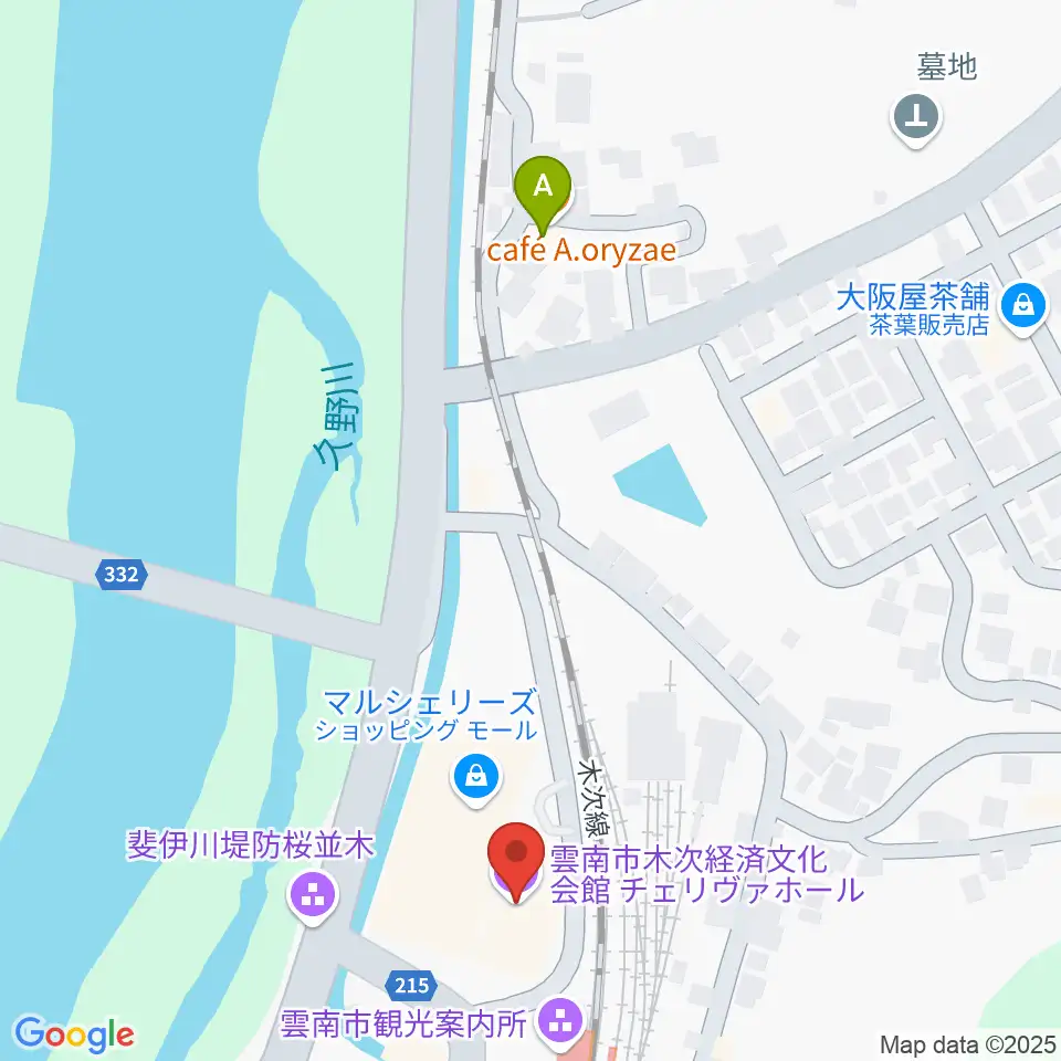 木次経済文化会館チェリヴァホール周辺のカフェ一覧地図