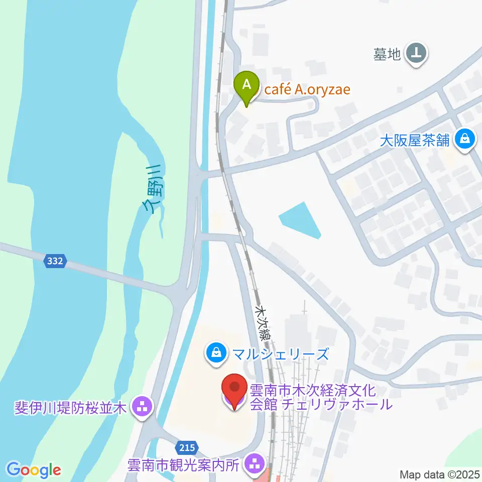 木次経済文化会館チェリヴァホール周辺のカフェ一覧地図