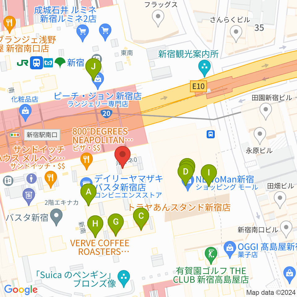 新宿LUMINE0（ルミネゼロ）周辺のカフェ一覧地図