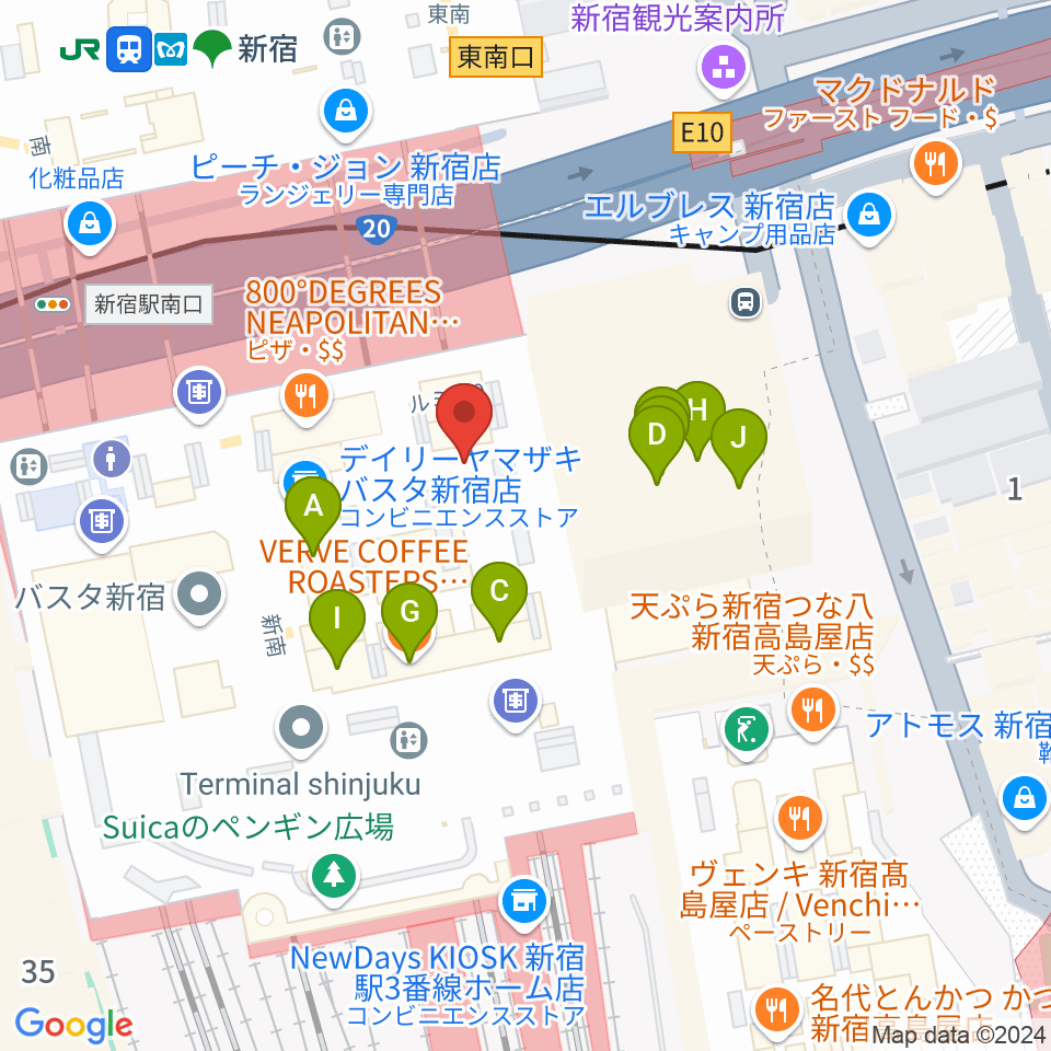 新宿ルミネゼロ周辺のカフェ一覧地図