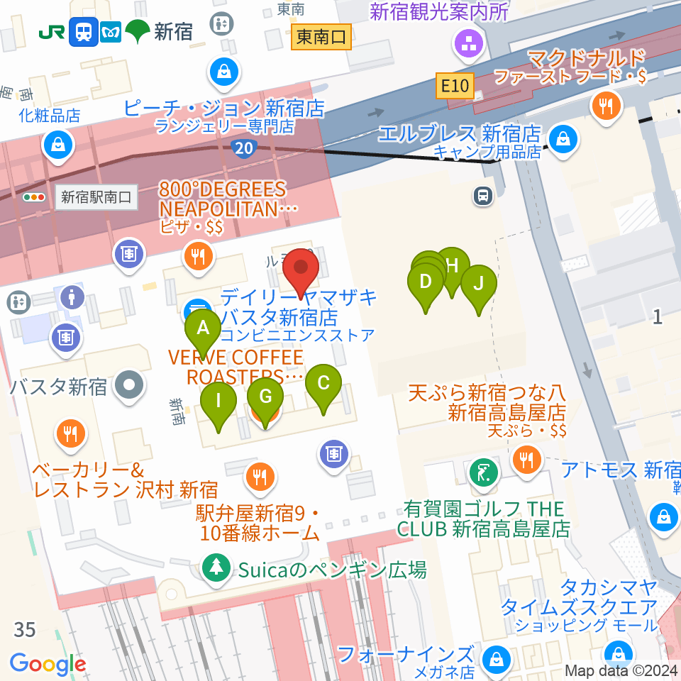 新宿ルミネゼロ周辺のカフェ一覧地図