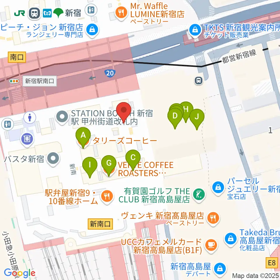 新宿ルミネゼロ周辺のカフェ一覧地図