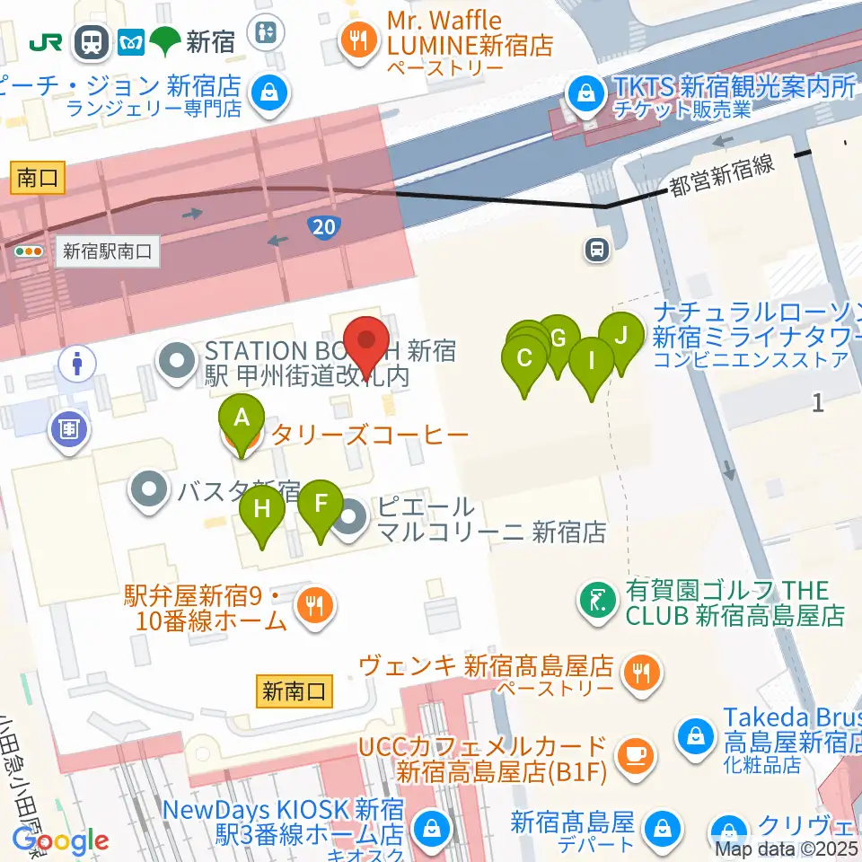 新宿ルミネゼロ周辺のカフェ一覧地図