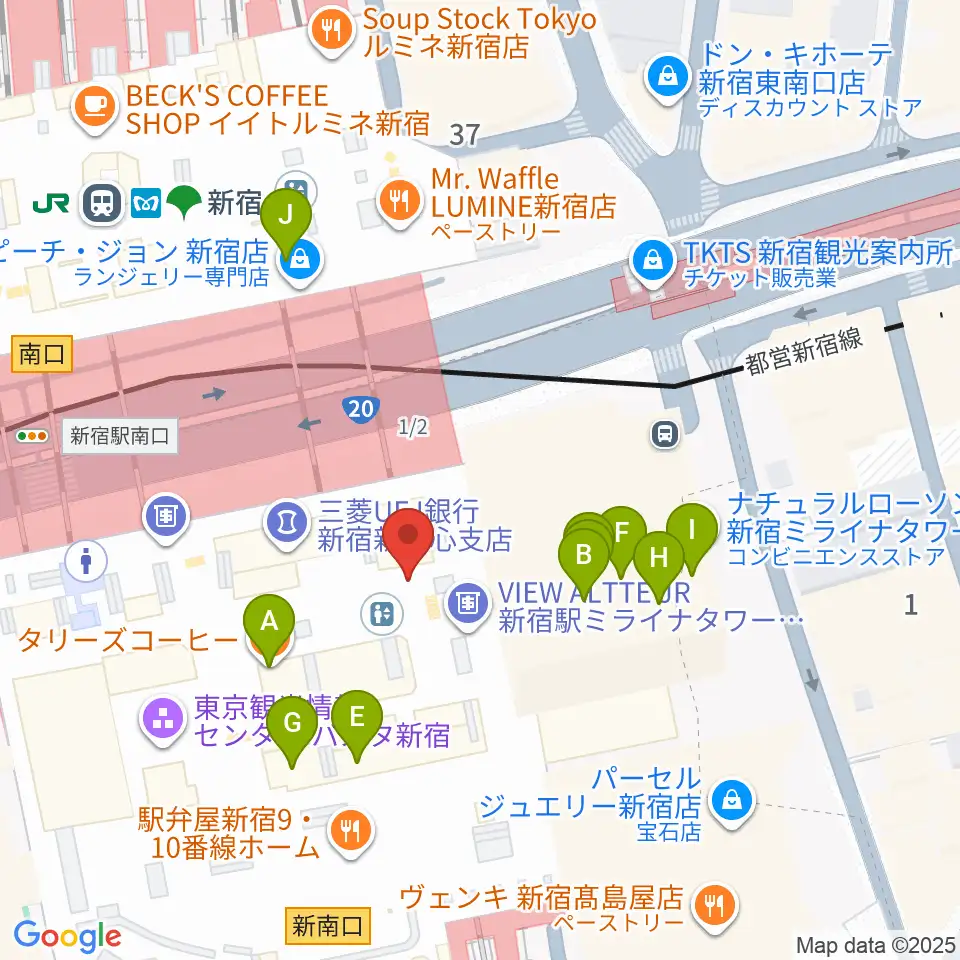 新宿ルミネゼロ周辺のカフェ一覧地図