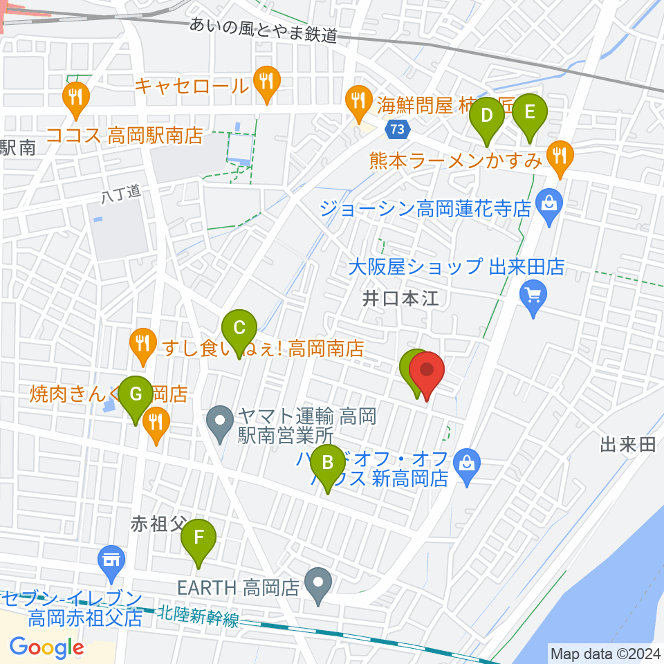 高岡カサデラムジカ周辺のカフェ一覧地図