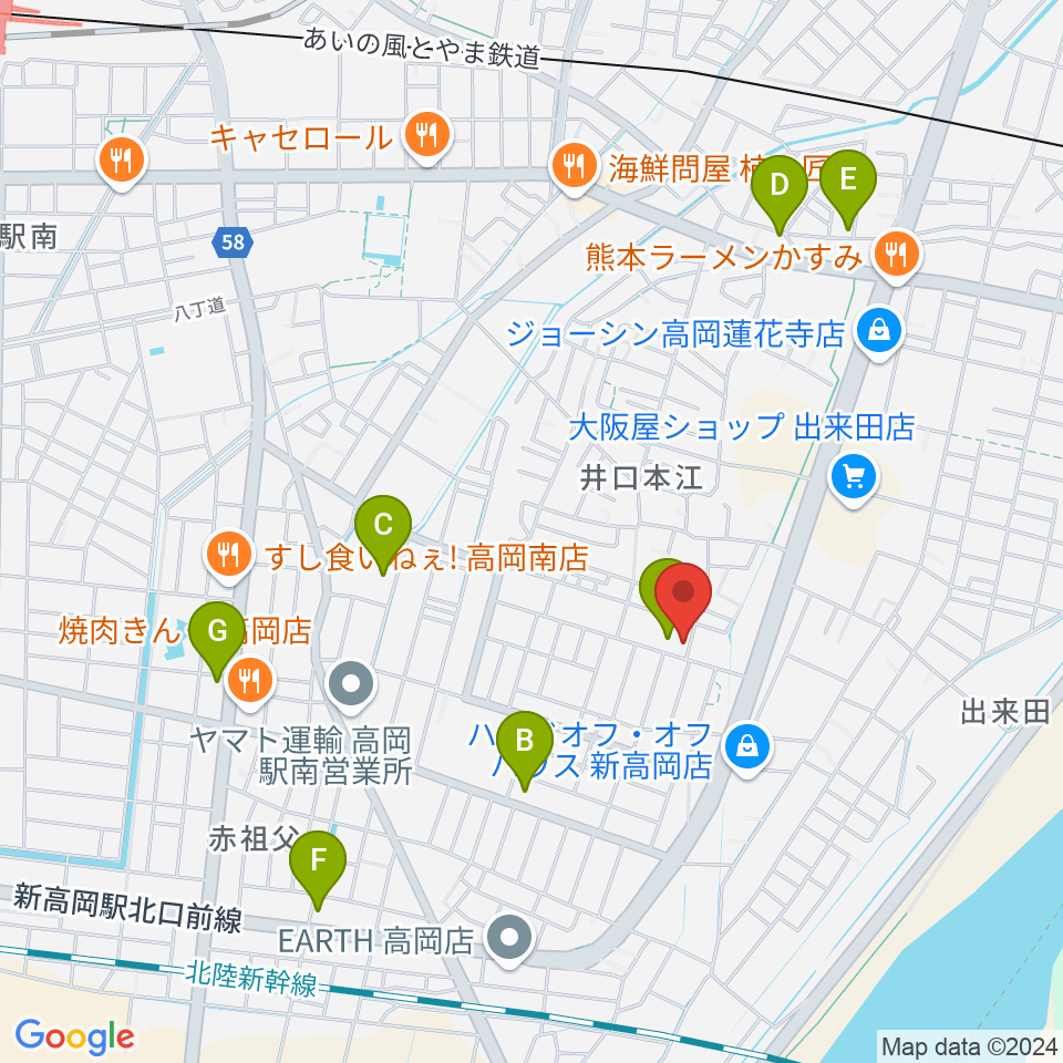 高岡カサデラムジカ周辺のカフェ一覧地図