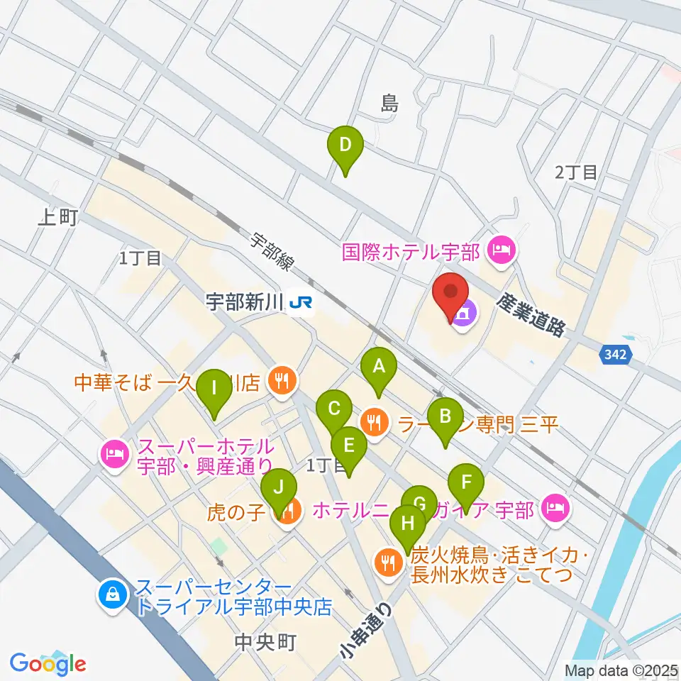 宇部市渡辺翁記念会館周辺のカフェ一覧地図