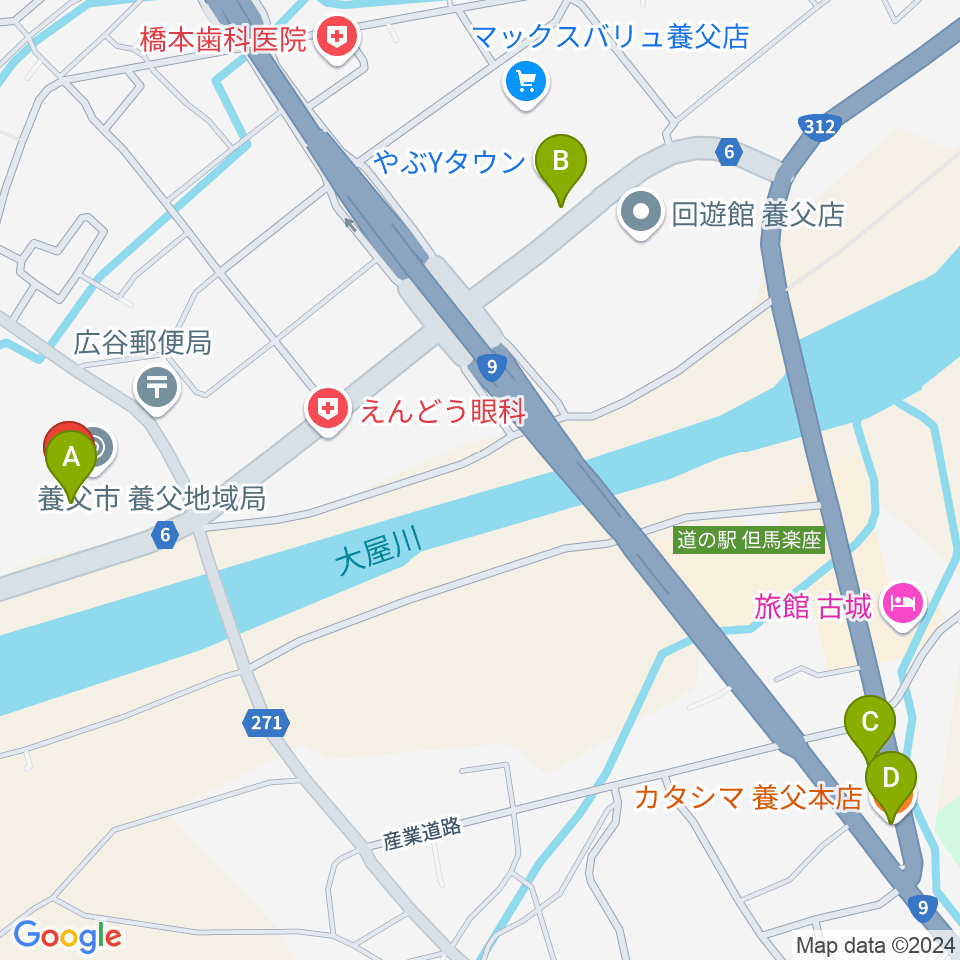 養父市立ビバホール周辺のカフェ一覧地図