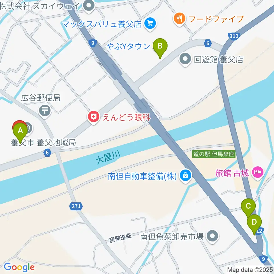 養父市立ビバホール周辺のカフェ一覧地図