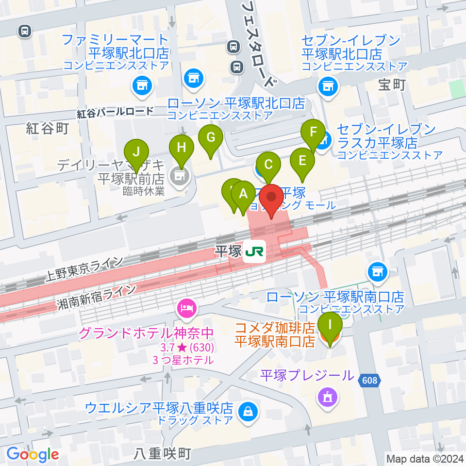 ラスカ平塚6F ラスカホール周辺のカフェ一覧地図