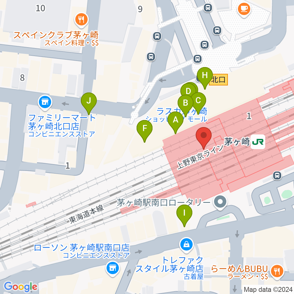 ラスカ茅ヶ崎ホール周辺のカフェ一覧地図