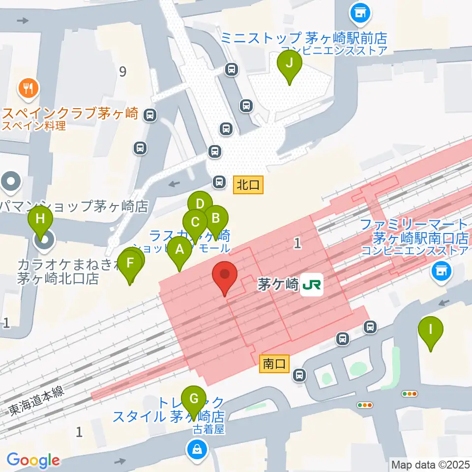 ラスカ茅ヶ崎ホール周辺のカフェ一覧地図