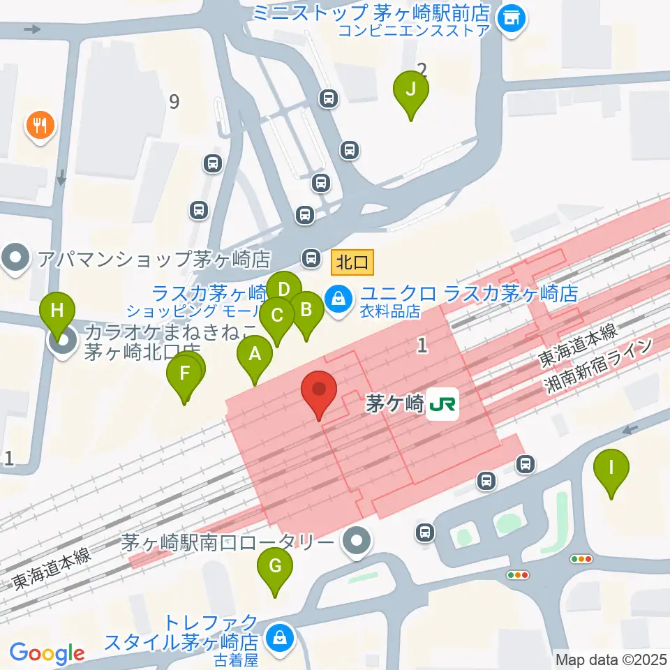 ラスカ茅ヶ崎ホール周辺のカフェ一覧地図