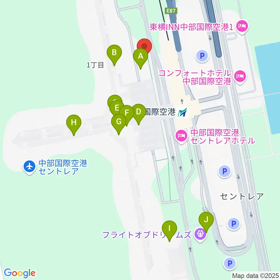中部国際空港セントレアホール周辺のカフェ一覧地図
