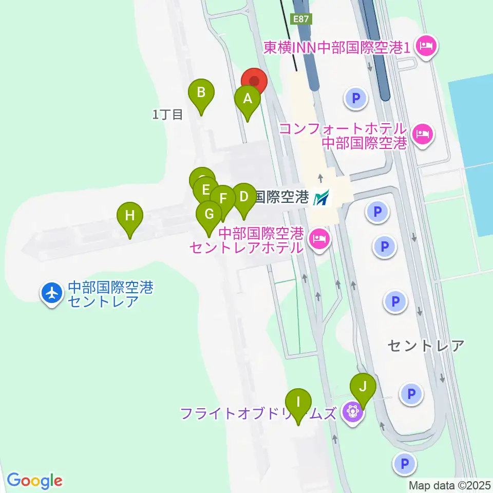 中部国際空港セントレアホール周辺のカフェ一覧地図