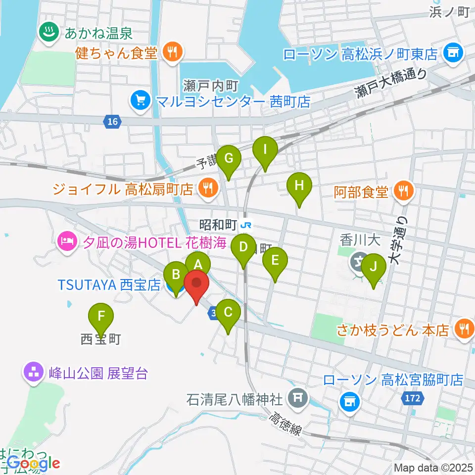 香川県教育会館ミューズホール周辺のカフェ一覧地図