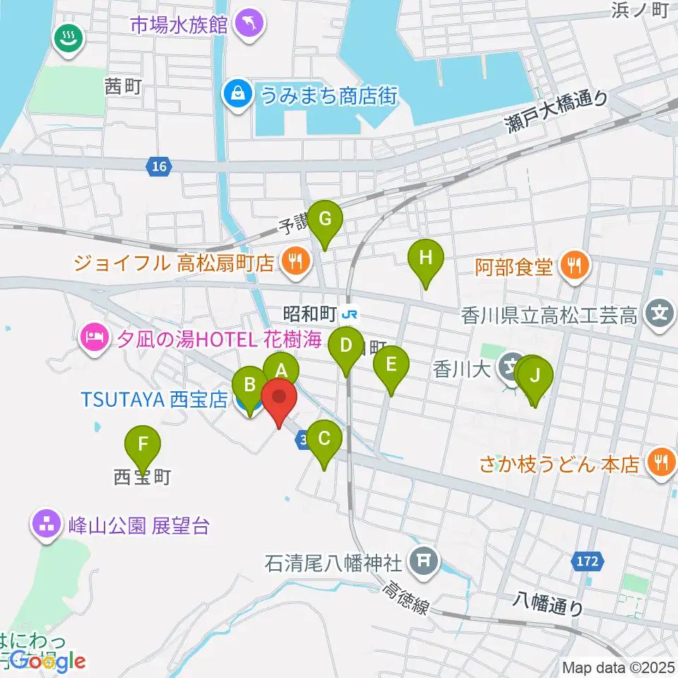 香川県教育会館ミューズホール周辺のカフェ一覧地図
