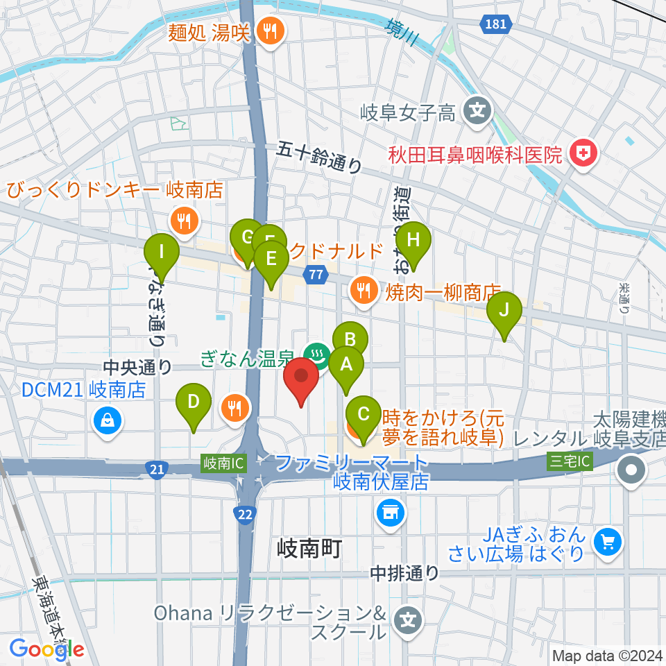 岐阜ソウルダイナ周辺のカフェ一覧地図