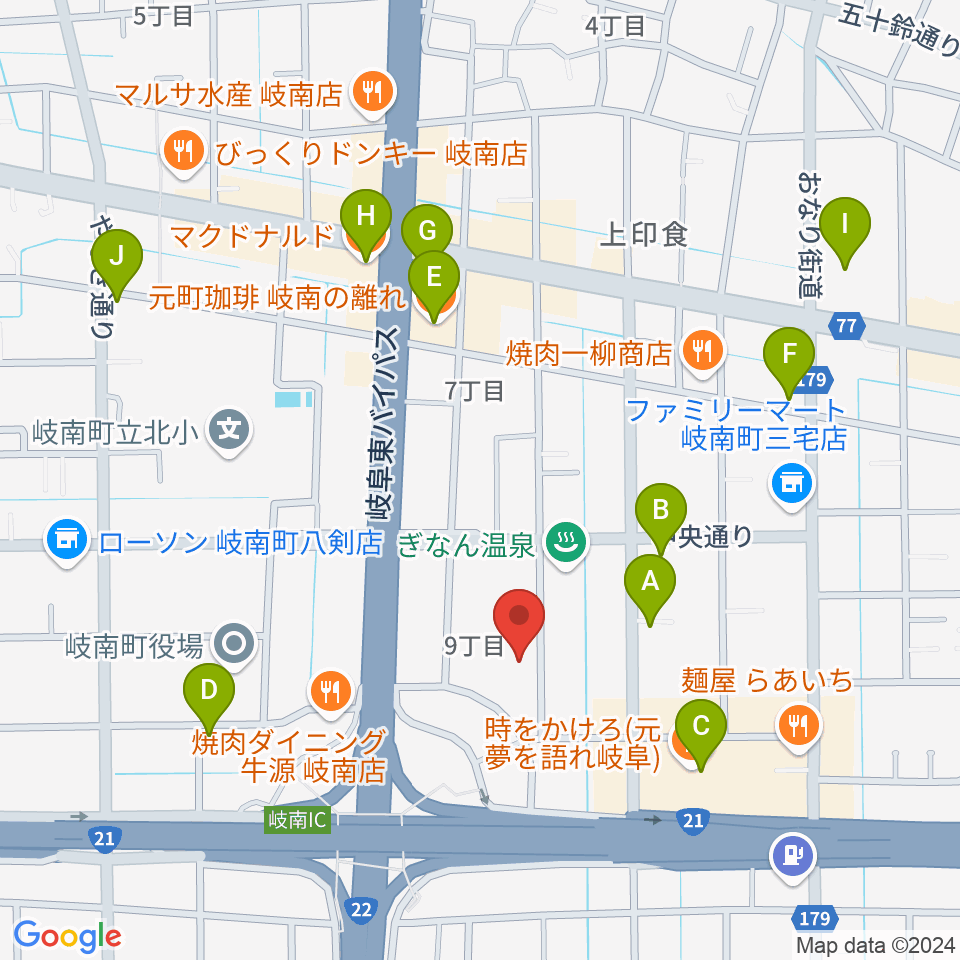 岐阜ソウルダイナ周辺のカフェ一覧地図