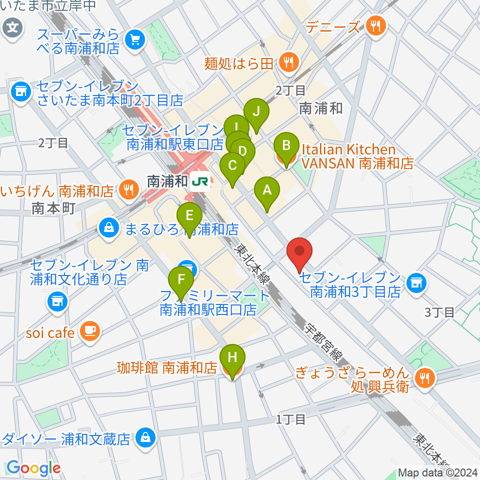 ミリオン楽器 南浦和店周辺のカフェ一覧地図