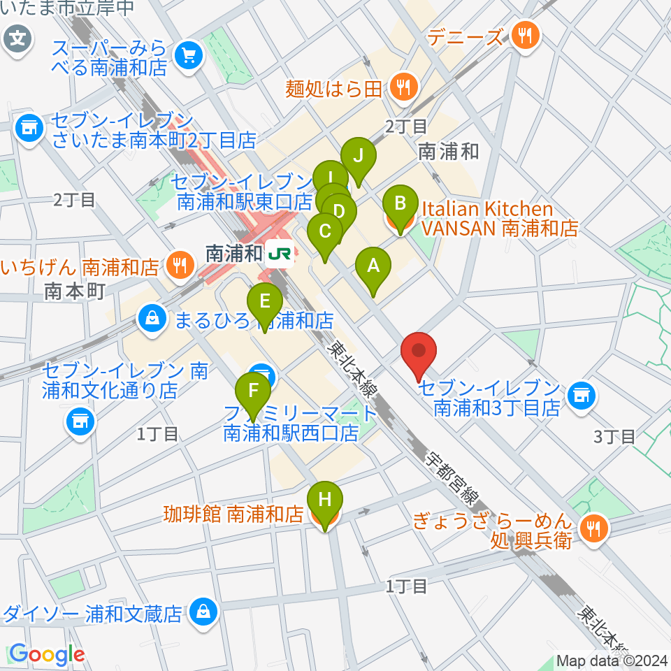 ミリオン楽器 南浦和店周辺のカフェ一覧地図