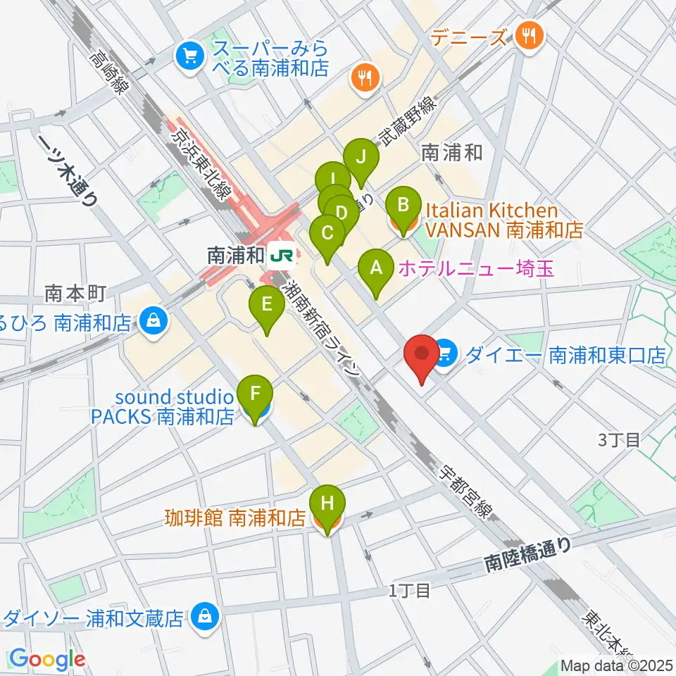 ミリオン楽器 南浦和店周辺のカフェ一覧地図