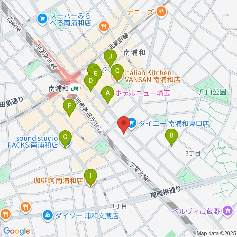 ミリオン楽器 南浦和店周辺のカフェ一覧地図