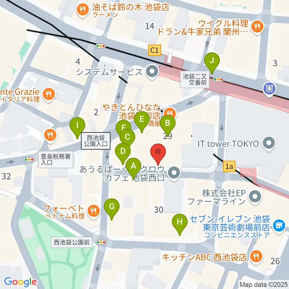 池袋サニースポット周辺のカフェ一覧地図
