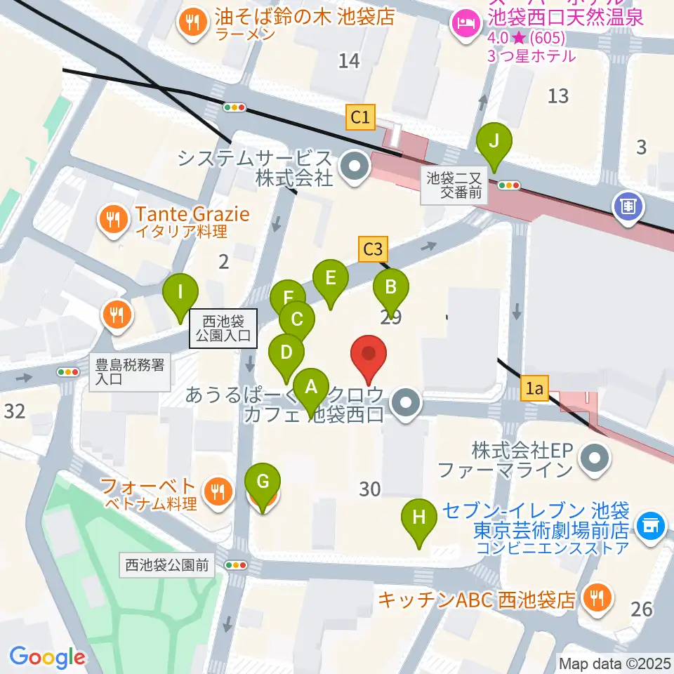 池袋サニースポット周辺のカフェ一覧地図