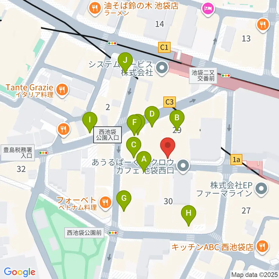 池袋サニースポット周辺のカフェ一覧地図