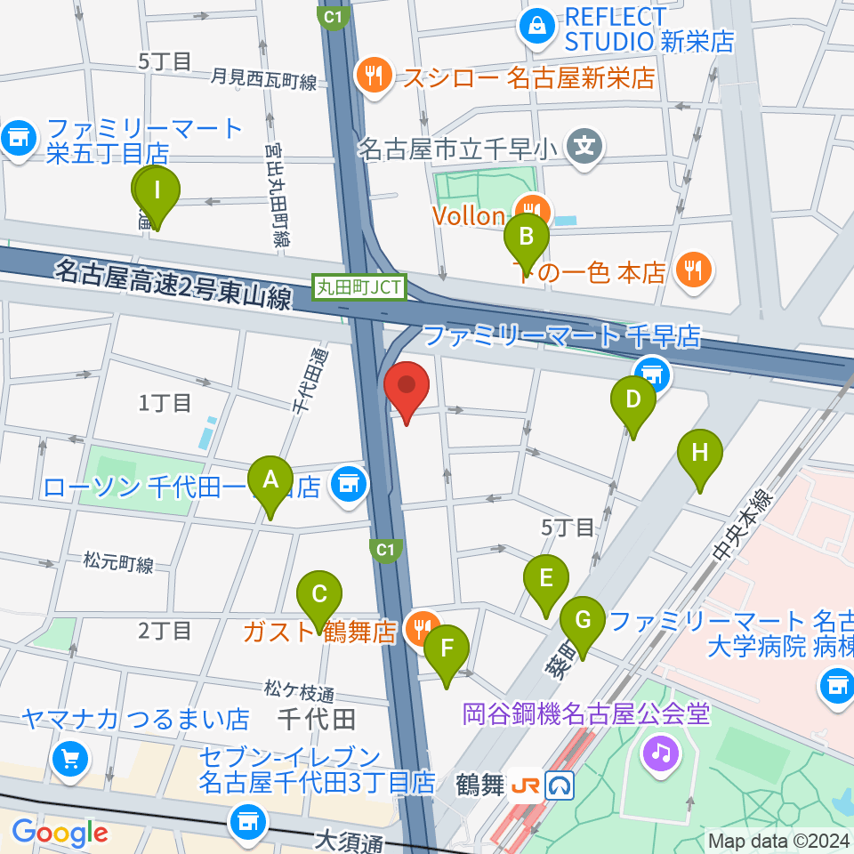 島村楽器 名古屋ギター&リペア店周辺のカフェ一覧地図