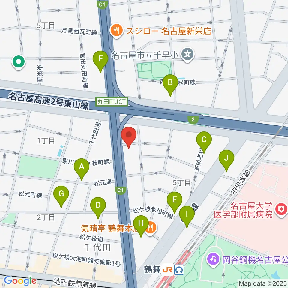 島村楽器 名古屋ギター&リペア店周辺のカフェ一覧地図