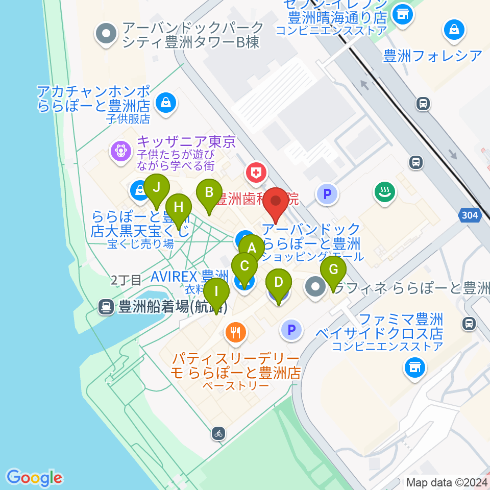 島村楽器ららぽーと豊洲店周辺のカフェ一覧地図