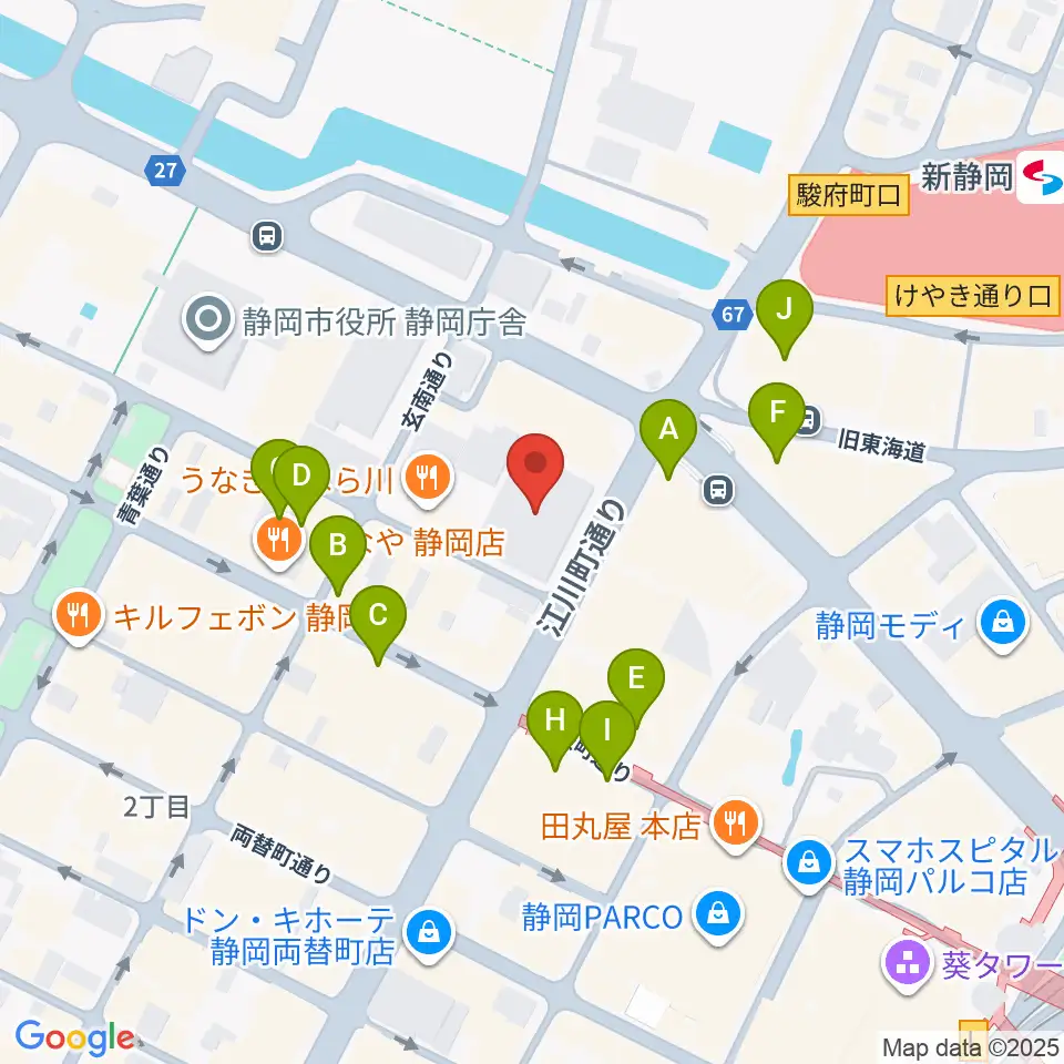 しずぎんホールユーフォニア周辺のカフェ一覧地図