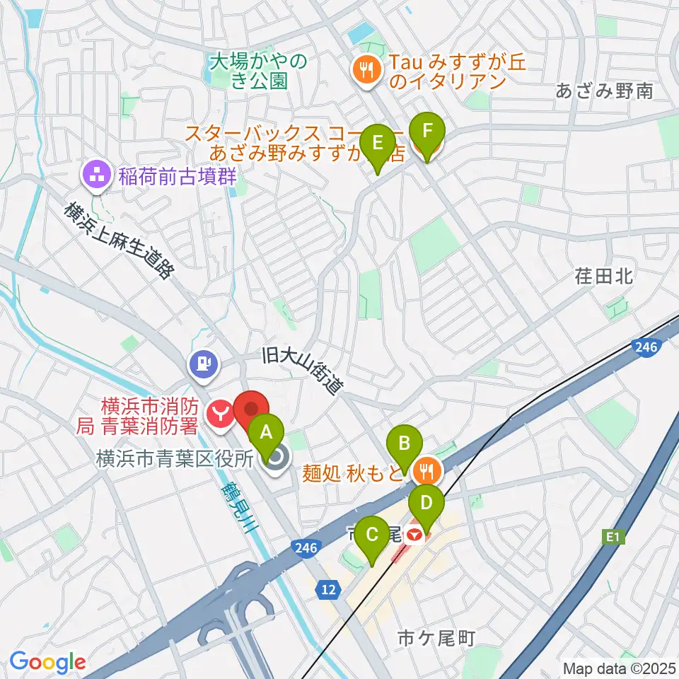 横浜市青葉公会堂周辺のカフェ一覧地図