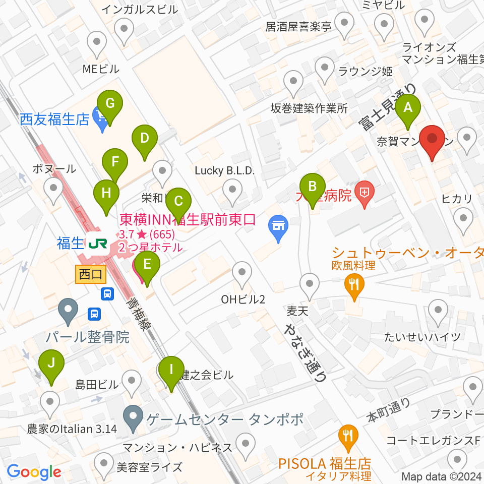 福生ムーンタム周辺のカフェ一覧地図