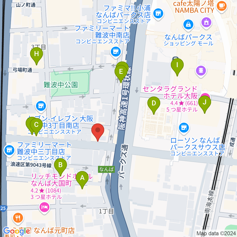 難波ベアーズ周辺のカフェ一覧地図