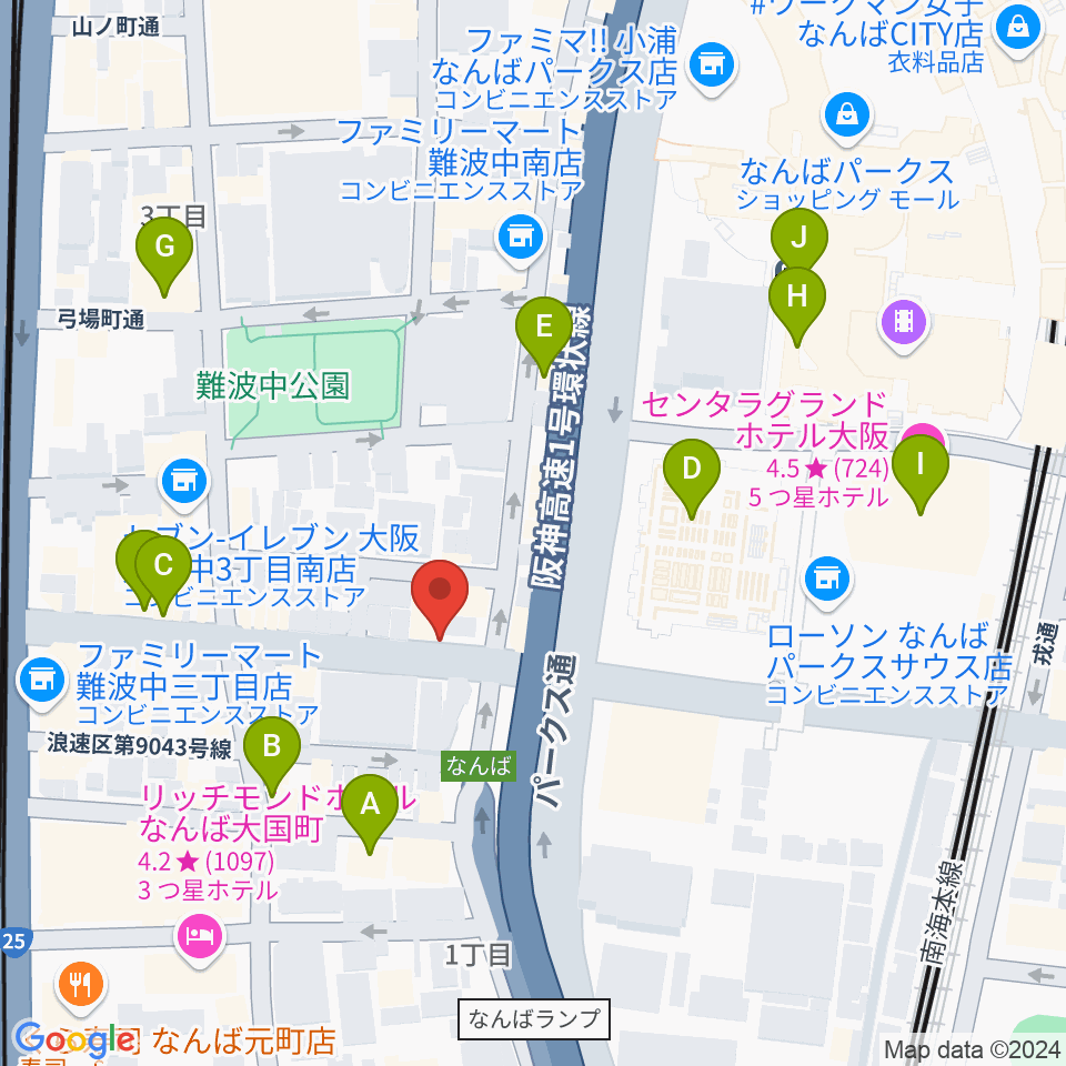 難波ベアーズ周辺のカフェ一覧地図