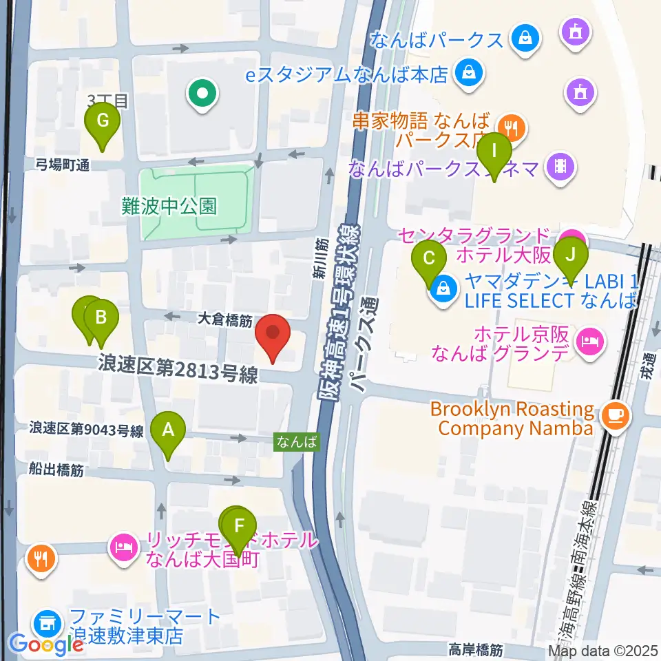 難波ベアーズ周辺のカフェ一覧地図
