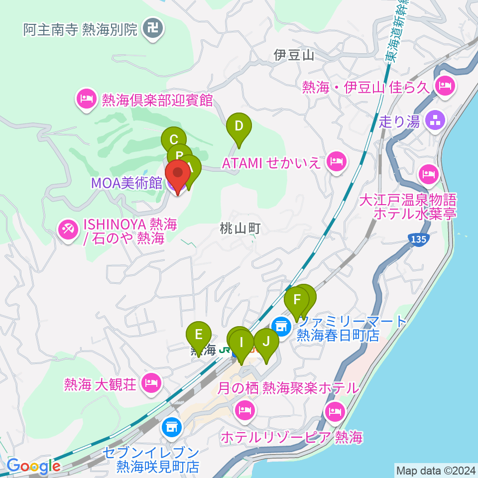 MOA美術館周辺のカフェ一覧地図