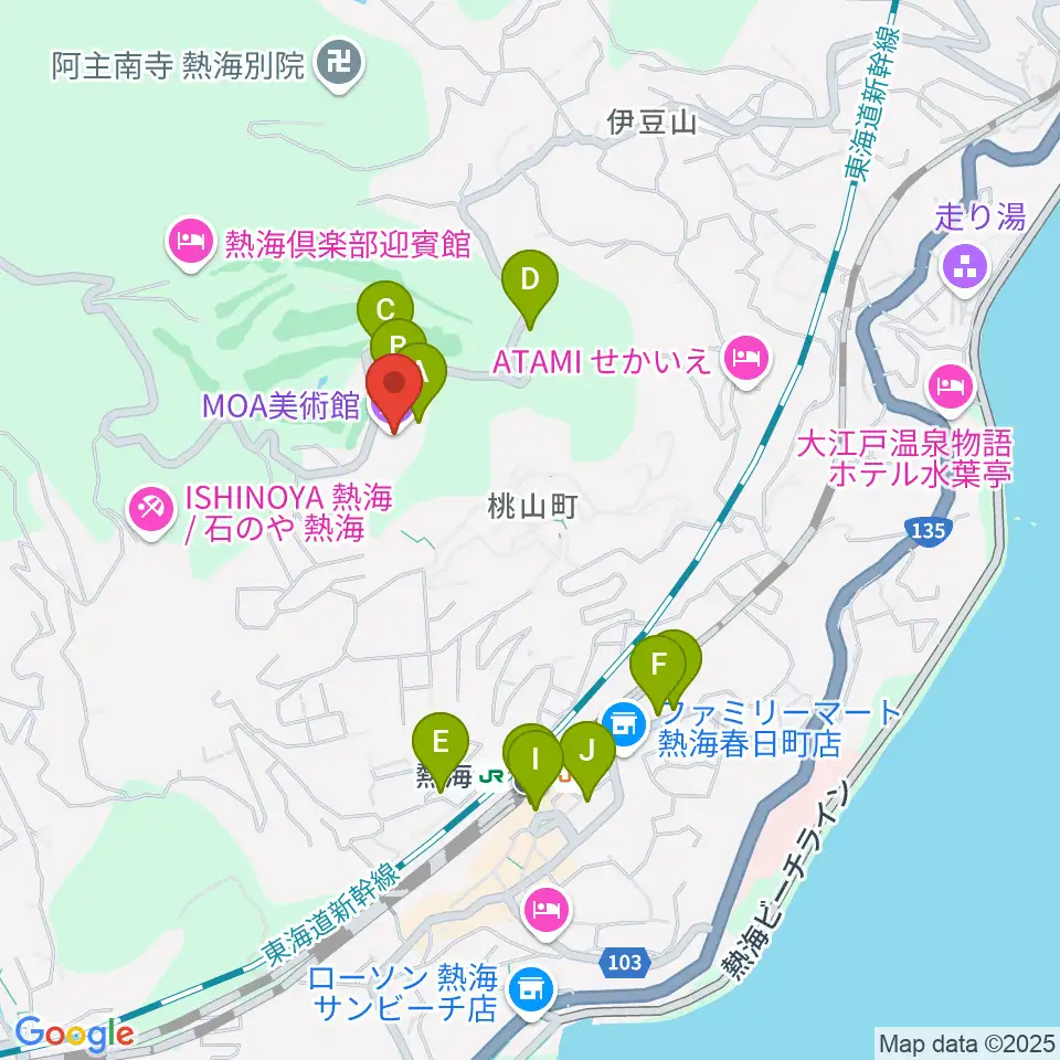 MOA美術館周辺のカフェ一覧地図