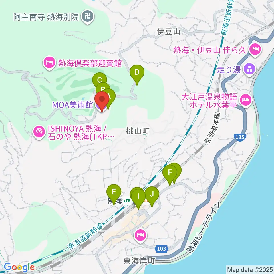 MOA美術館周辺のカフェ一覧地図
