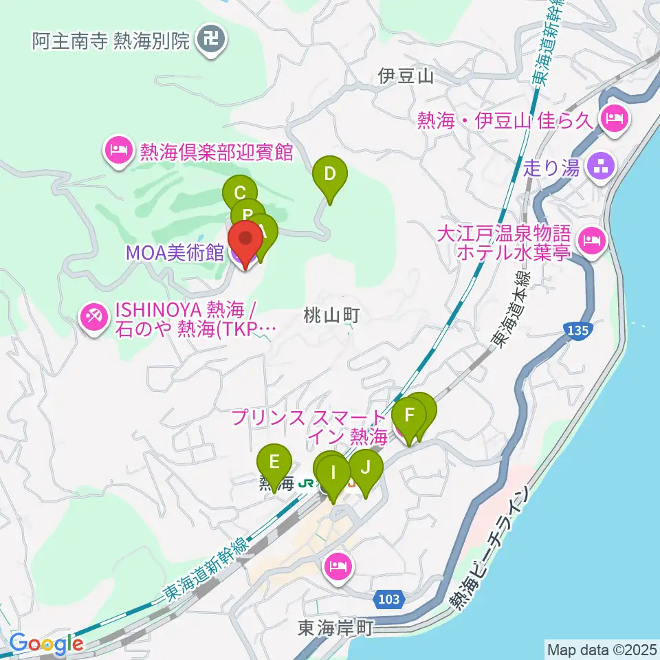 MOA美術館周辺のカフェ一覧地図