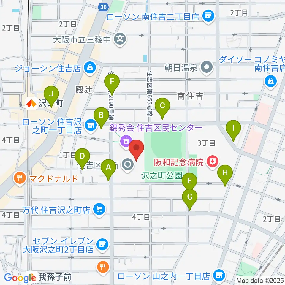錦秀会 住吉区民センター周辺のカフェ一覧地図