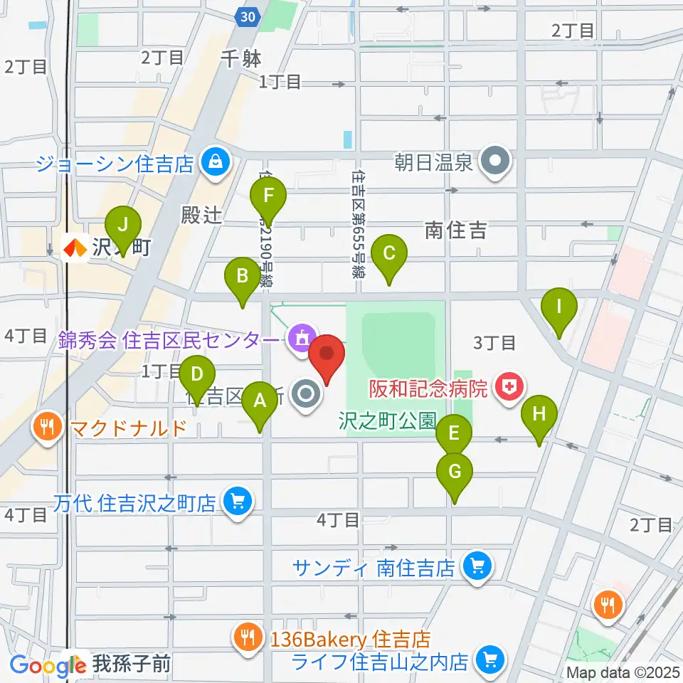 錦秀会 住吉区民センター周辺のカフェ一覧地図