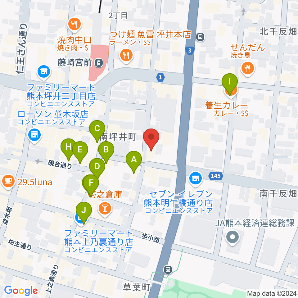 熊本NAVARO周辺のカフェ一覧地図